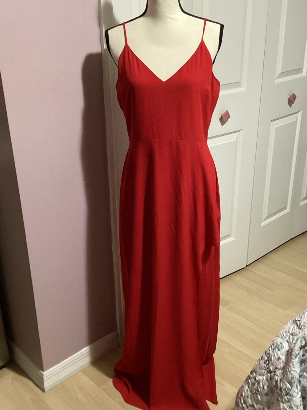 Express Red V-Neck Slip Maxi Dress